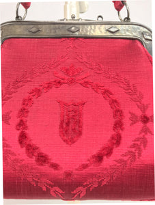 SOLD Roberta di Camerino red silk cut velvet metal frame handbag