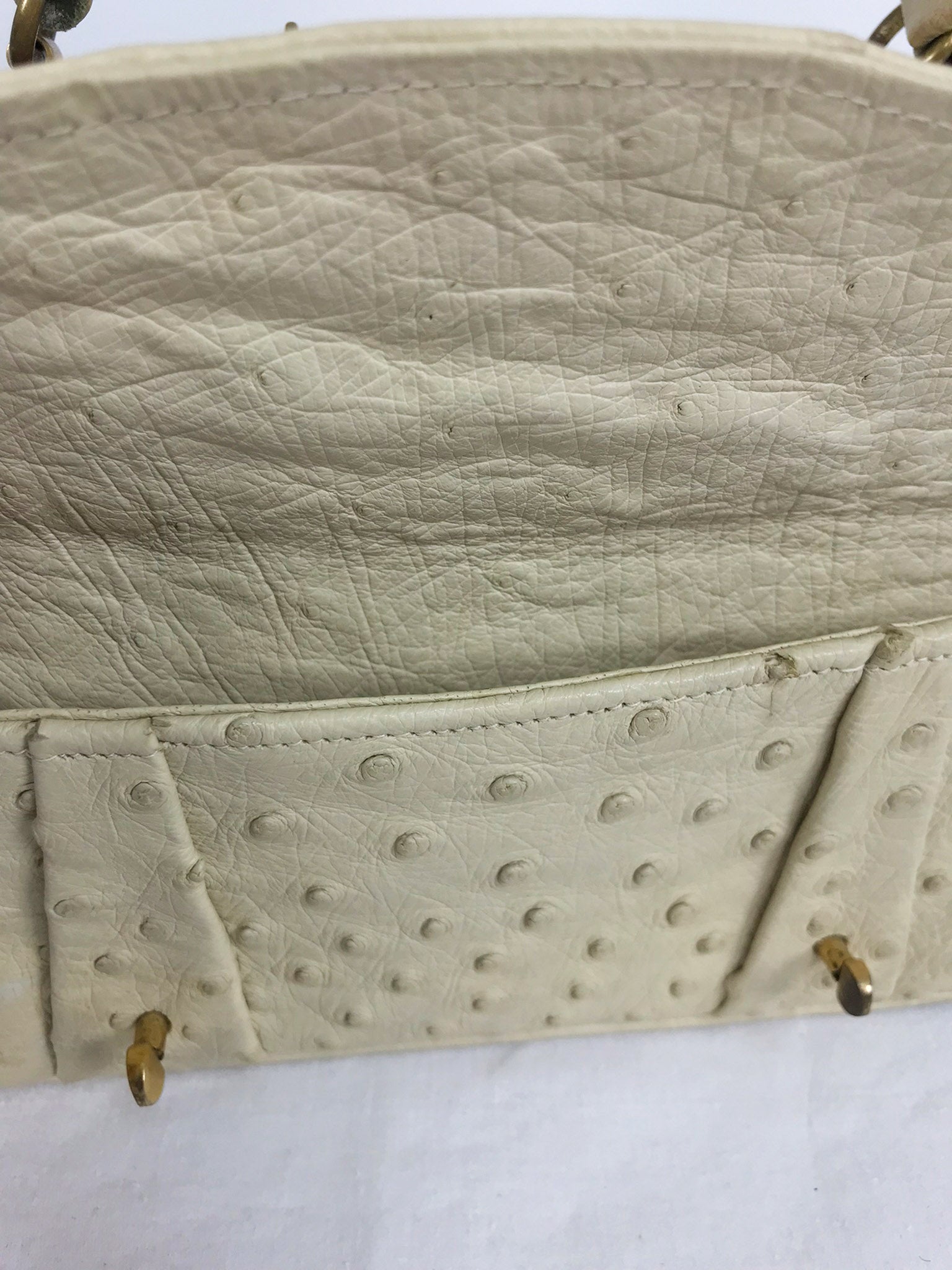 Cream Ostrich Leather Frame Gold Hardware Handbag, 1960s – Palm