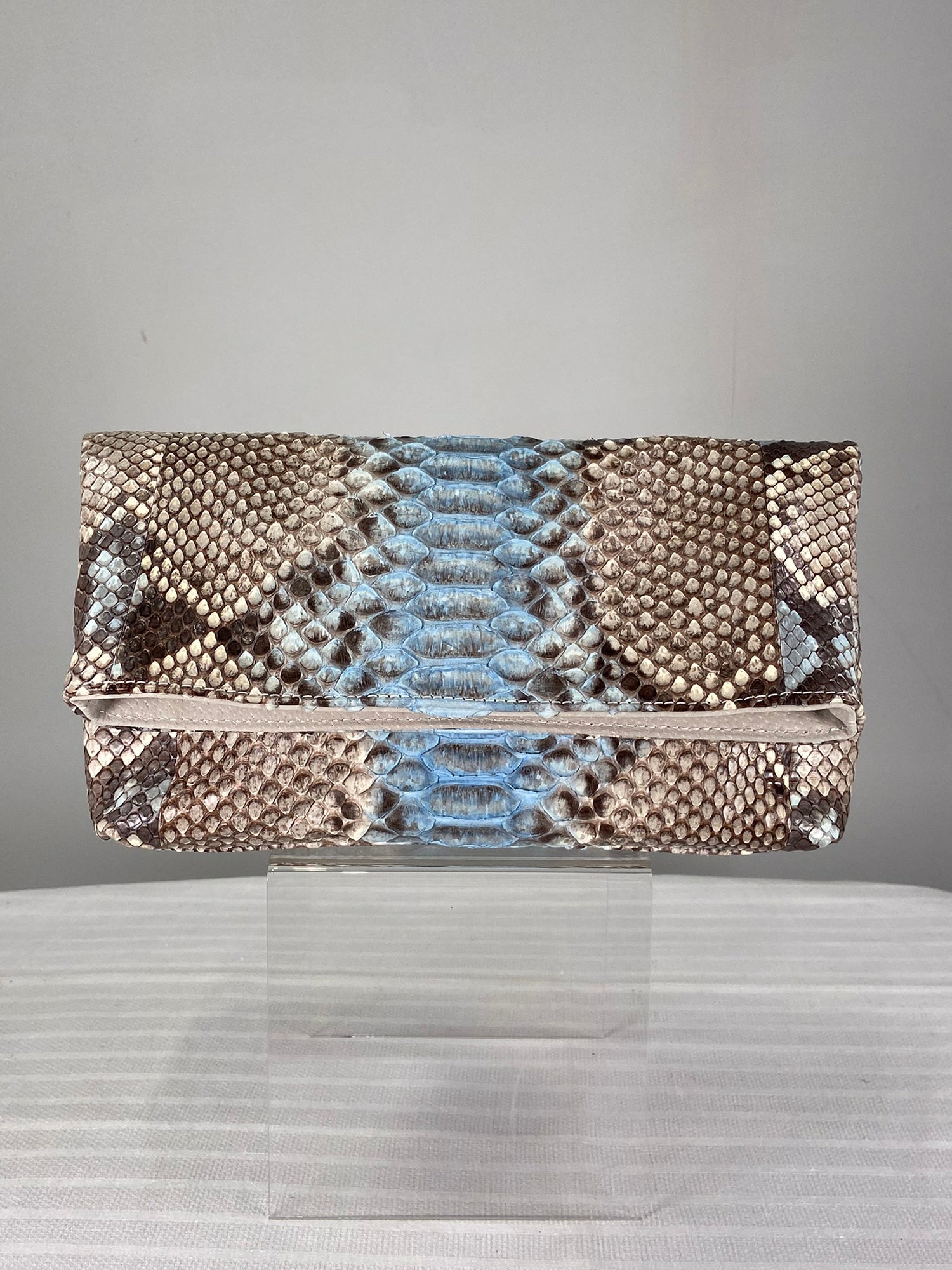 SOLD Blue & Natural Python Clutch Handbag Laurent Effel St Barth