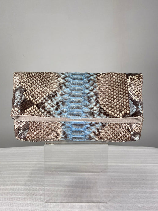 Blue & Natural Python Clutch Handbag Laurent Effel St Barth