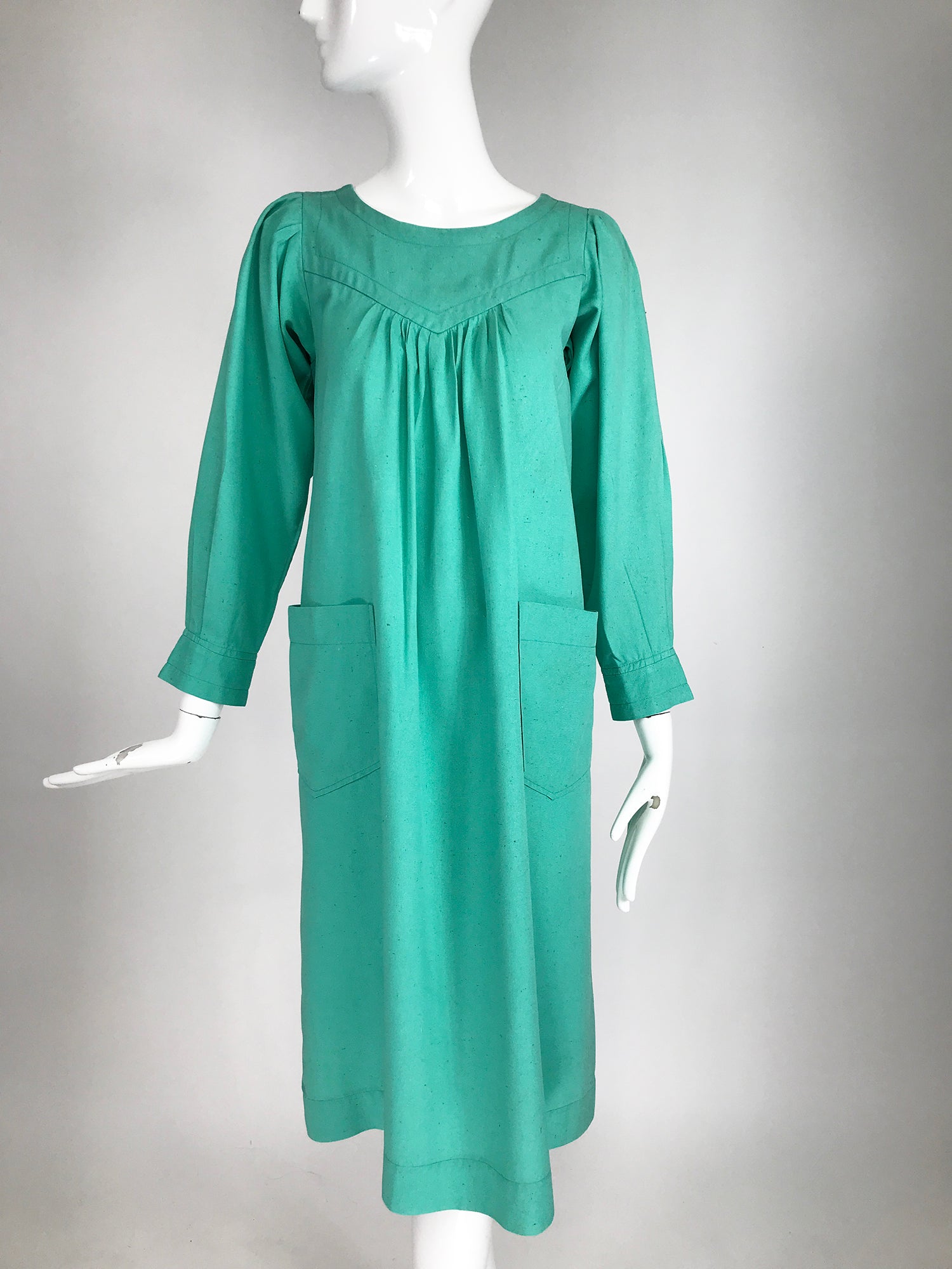 Yves Saint Laurent Rive Gauche Aqua Slub Silk Smock Dress 1970s – Palm  Beach Vintage