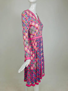 SOLD Averado Bessi Long Sleeve Silk Knit Print Dress 1970s