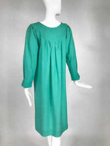 Yves Saint Laurent Rive Gauche Aqua Slub Silk Smock Dress 1970s
