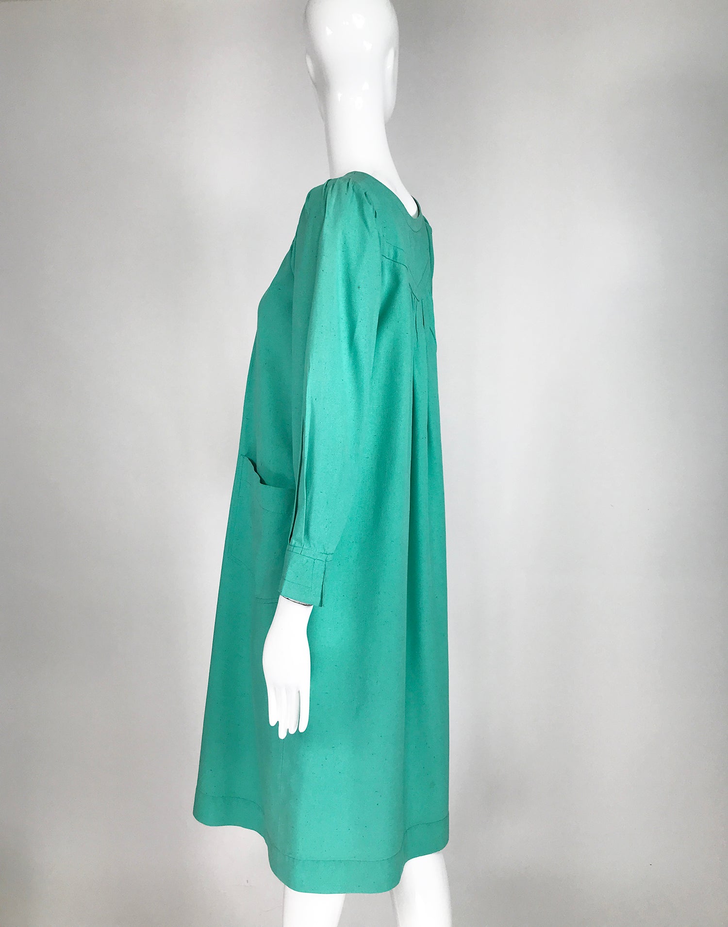 Yves Saint Laurent Rive Gauche Aqua Slub Silk Smock Dress 1970s – Palm  Beach Vintage