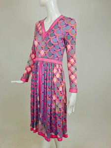 SOLD Averado Bessi Long Sleeve Silk Knit Print Dress 1970s