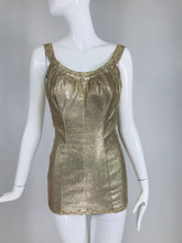 De Weese Designs 1950s Gold Metallic & Rhinestone Pin Up Swimsuit 14/36