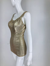 De Weese Designs 1950s Gold Metallic & Rhinestone Pin Up Swimsuit 14/36