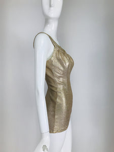 De Weese Designs 1950s Gold Metallic & Rhinestone Pin Up Swimsuit 14/36