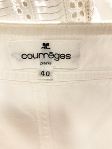 Vintage Courreges White Cotton Twill Pocket Front Skirt 40