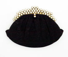 SOLD Josef black caviar beaded rhinestone jewel frame evening bag handbag 1950s
