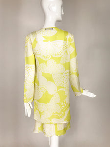 Louis Feraud Printed Citron Silk Chiffon Dress and Sheer Coat