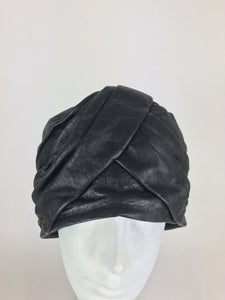 SOLD Mr John Jr black leather turban style hat, 1960s