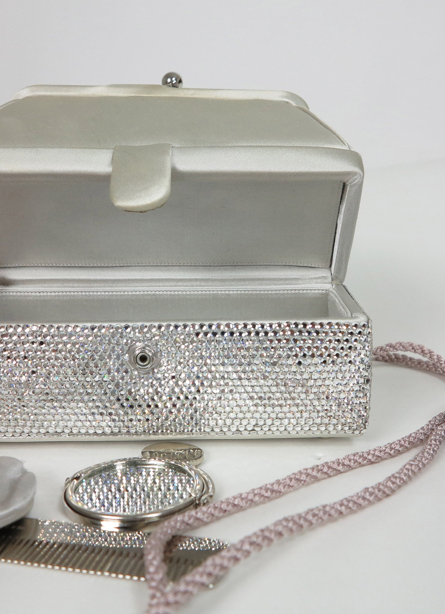 Silver Satin Swarovski Crystal Clutch Purse Handbag