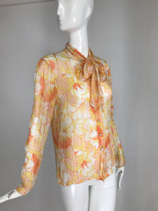 Jean Louis Scherrer Boutique Abstract Floral Ribbon Stripe Silk Blouse 1990s