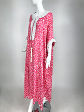 SOLD Jeannie McQueeny Pink & White Silk Heavily Beaded Caftan Laced Front Tassel Ties