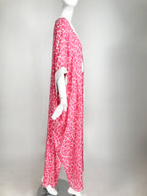 SOLD Jeannie McQueeny Pink & White Silk Heavily Beaded Caftan Laced Front Tassel Ties