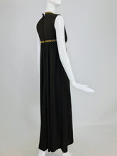 Vintage John Charles of London Empire Sleeveless Jersey Maxi Dress with Gold Studs 1970s