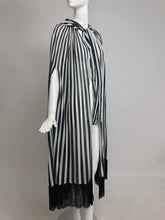 SOLD Vintage Gottex Black and White Stripe Hooded Cape with Fringe 1980s