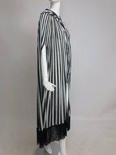 SOLD Vintage Gottex Black and White Stripe Hooded Cape with Fringe 1980s