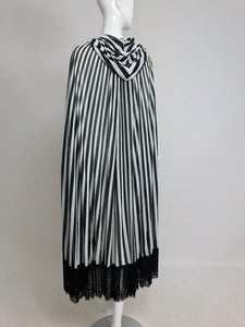 SOLD Vintage Gottex Black and White Stripe Hooded Cape with Fringe 1980s