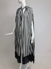 SOLD Vintage Gottex Black and White Stripe Hooded Cape with Fringe 1980s