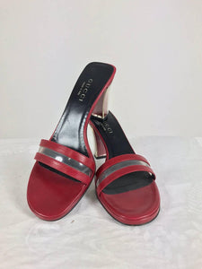 Gucci wine red leather Lucite heel mules 9B Unworn