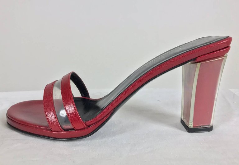 Gucci wine red leather Lucite heel mules 9B Unworn Palm Beach