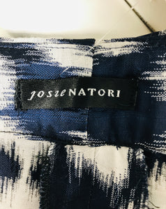 Josie Natori Ikat Woven Trouser in Blue Black Metallic & White