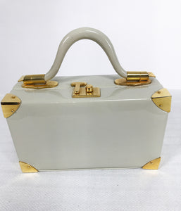 Judith Leiber Rare 1960s Taupe Patent Leather Suit Case Mini Handbag