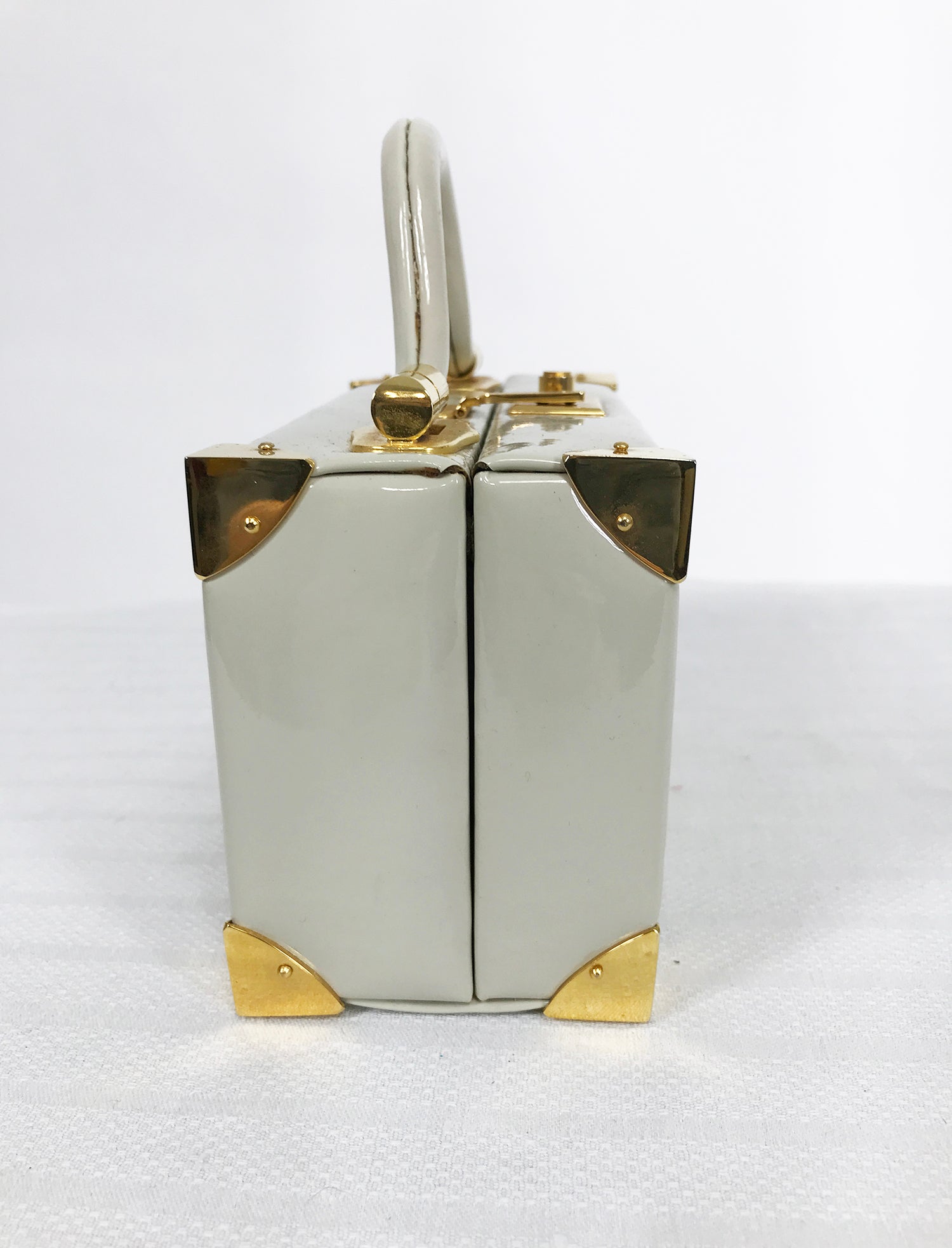 SOLD Judith Leiber Rare 1960s Taupe Patent Leather Suit Case Mini