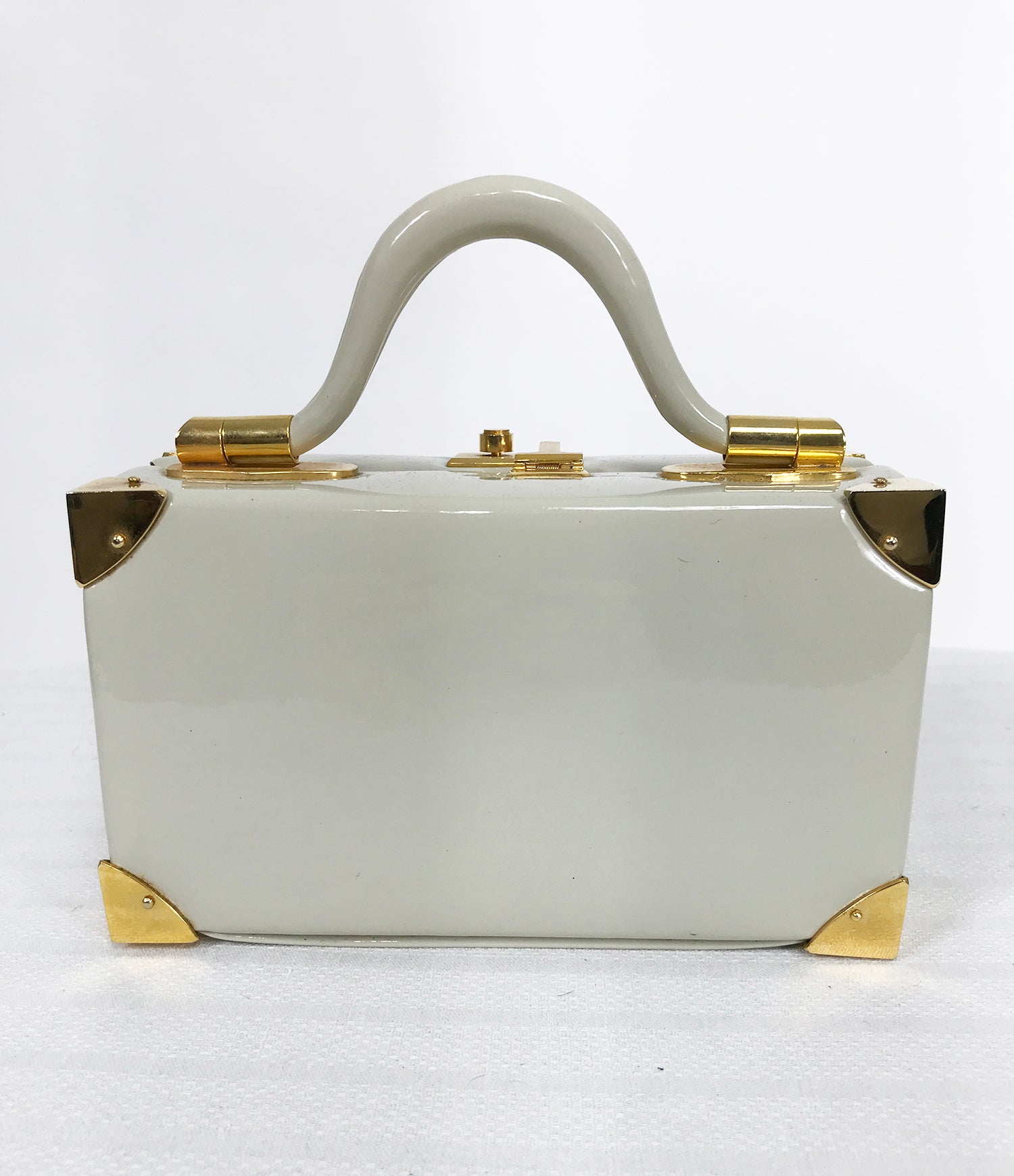 SOLD Judith Leiber Rare 1960s Taupe Patent Leather Suit Case Mini