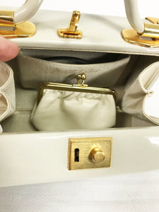 Judith Leiber Rare 1960s Taupe Patent Leather Suit Case Mini Handbag
