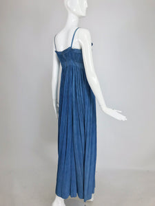 SOLD 1930s Blue Pinch Pleated Raw Silk Couture Evening Gown