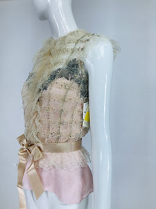 Oscar de la Renta Pink Cream Sequin Lace Top & Silk Camisole Unworn with Tags