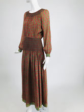 Treacy Lowe London Rare Hand Smocked Silk Print Maxi Dress 1970s