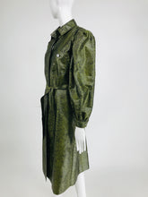 Adolfo Green Silk Textured Nylon Snakeskin Print Rain Coat 1980s