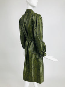 Adolfo Green Silk Textured Nylon Snakeskin Print Rain Coat 1980s