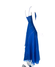 Rose Taft Couture Royal Blue Chiffon Rhinestone Sunburst Evening Gown 1970s
