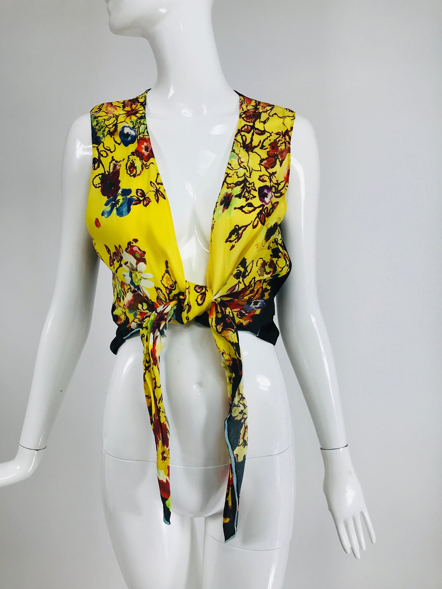 SOLD Jean Paul Gaultier Femme Tie Front Floral Vest Back Top