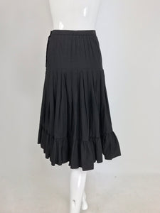 SOLD Valentino Pleated and Gathered Black Black Cotton Skirt 1970s