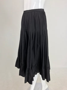SOLD Valentino Pleated and Gathered Black Black Cotton Skirt 1970s