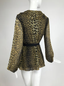 Jean Paul Gaultier Soleil Leopard Print Mesh Ruffle Trim Leopard Print Jacket