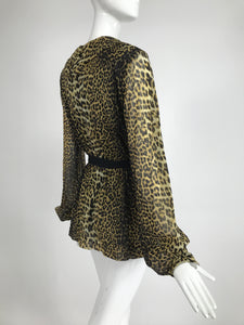 Jean Paul Gaultier Soleil Leopard Print Mesh Ruffle Trim Leopard Print Jacket