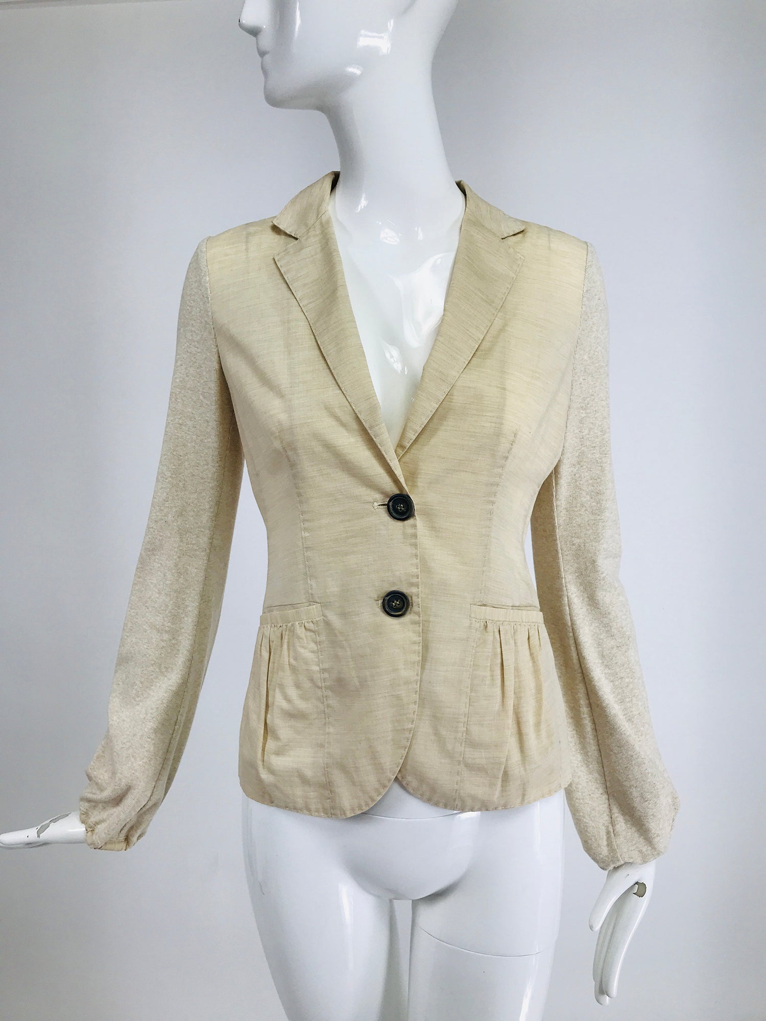 Brunello Cucinelli Cream Cotton & Linen Knit Button Front