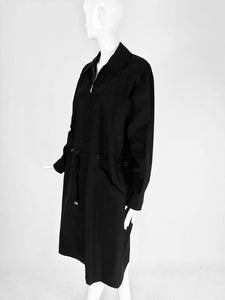 SOLD Chanel Black Zip Front Draw Cord Waist Rain Coat 1998P