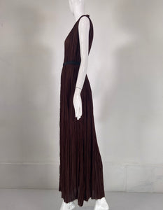 Lanvin Ete' 2005 Alber Elbaz Fortuny Pleated V Neck Maxi Dress Chocolate Brown