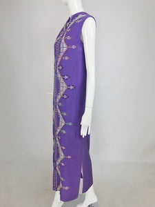 SOLD Vintage Ethnic Embroidered Linen Sleeveless Maxi Dress 1970s