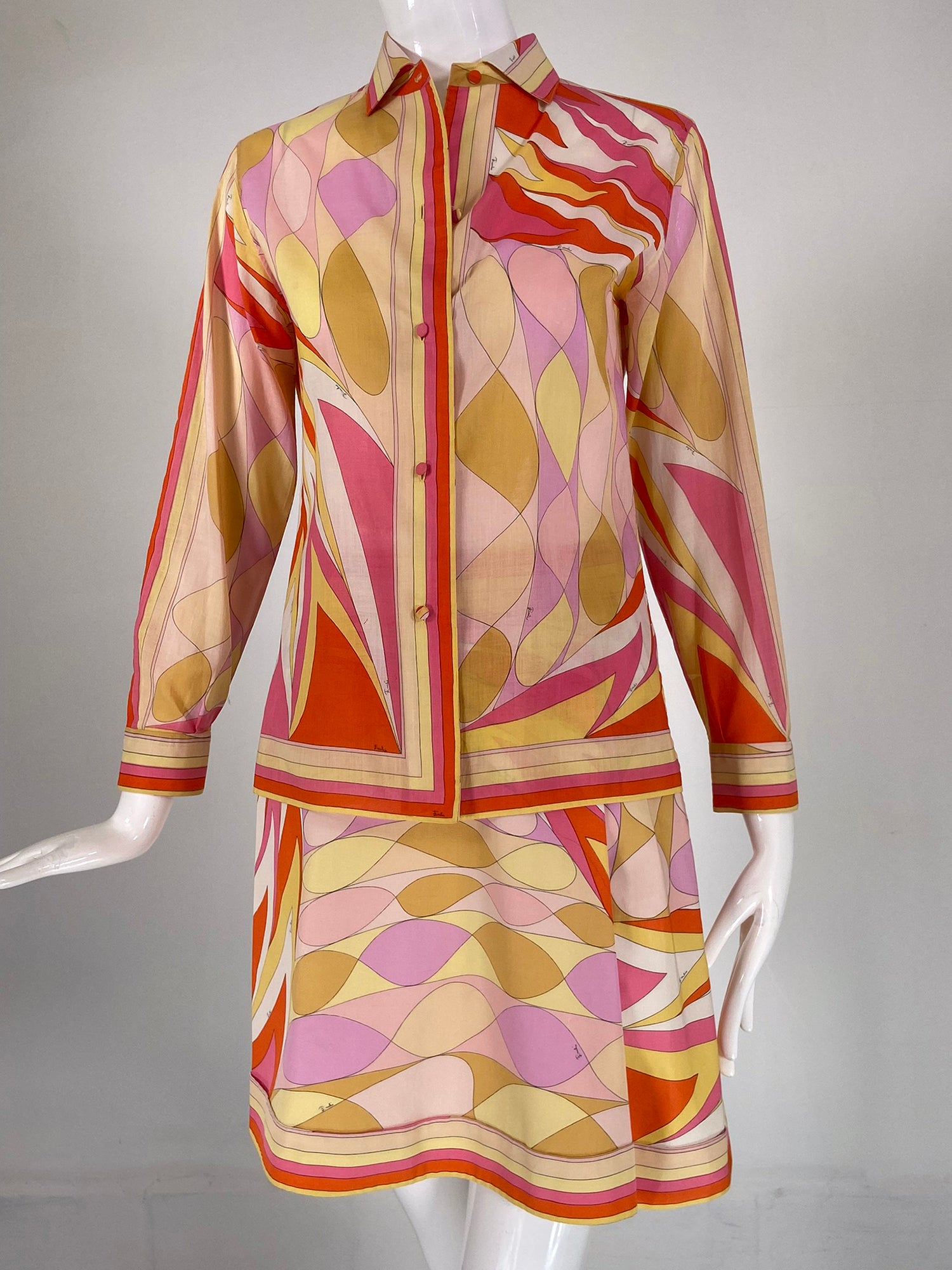 SOLD Emilio Pucci Orange Print Cotton Blouse & Skirt 1960s – Palm