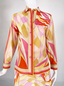 Emilio Pucci Orange Print Cotton Blouse & Skirt 1970s