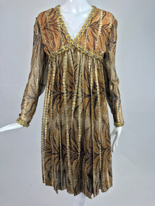 Bill Blass Metallic Silk Chiffon Tiger Stripe Cocktail Dress 1970
